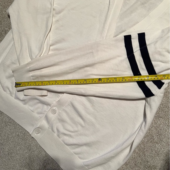 U.S. POLO ASSN White cardigan sweater 100% cotton with two navy blue stripes XXL - Picture 7 of 8
